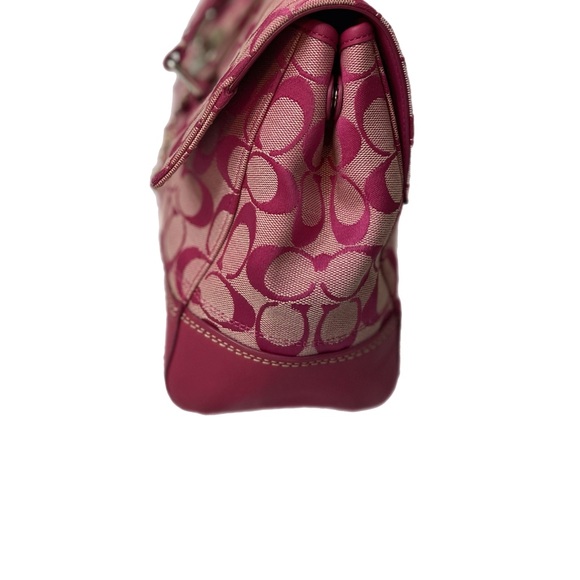 Coach Pink #F13070 Satchel with Signature Monogram and Burgundy Accents - Picture 3 of 8